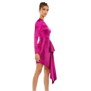 Mac Duggal Magenta Size 4 Style 26644 Asymmetrical Draped Long Sl Mini $238